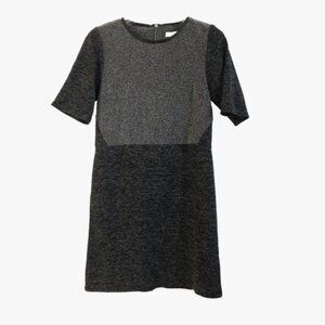 Oasis Short-sleeve knee-length Grey Color-blocked Dress Faux leather trim Small